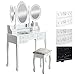 Produktbild CLP Schminktisch-Set Pauline mit Spiegel und Sitzhocker | Kosmetiktisch mit Schubladen im Landhausstil | Frisiertisch Komplett-Set mit Spiegel und Gepolstertem Hocker Creme