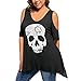 Produktbild Rovinci Damen Sommer Kurzarm T-Shirt Casual Lose Over Size O-Ausschnitt Kalte Schulter Schädel Drucken Hollow Out Stretch Tank Crop Tunika Oberteile Top Bluse Hemd Streetwear Tee Shirt (XXXL)