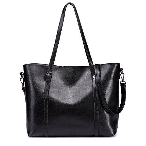 Miss Lulu Ladies Handbag Purse Pu Leather Adjustable Top Handle Shoulder Bags for Women (6709 Black)