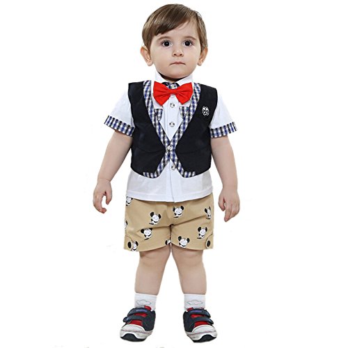 Wawoo®Fashion Gentleman Baby Boys Outfits Clothing 3pcs Cotton Short Sleeve Shirt Waistcoat Short Pants Children's Summer Clothes