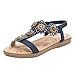 Produktbild SHE.White Strass Sandalen Damen Flach Sommerschuhe PU Leder Bohemia Flach Sandalen Zehentrenner Sommer Gummiband Blume Sandaletten