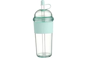 Sjfbebsy Iskaffekoppar återanvändbara med teinfusion, plastkoppar med lock och sugrör – 499 g läckagesäker kopp silikonhylsa