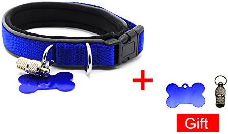 Neoprene Padded Dog Collar, Reflective Running Dog Collar - Keep Pet Safe And Visible, Premium Quality Sports Collar,Soft Adjustable Reflective Padded Pet Dog Collar+2 Packs ID Tag (S, Blue)