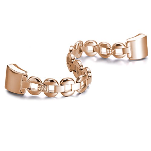 Für Fitbit Charge 2 Armband Rosa Schleife® Smart Watch Band Edelstahl Glitter armbänder Wrist Strap Uhrenarmband mit Metallschließe und Schnalle Ersatzarmband Replacement Wristband für Fitbit Charge 2 Smart Fitness Watch Zur Herzfrequenz und Fitnessaufzeichnung - 2