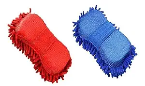 credsy Car Cleaning Brush Chenille Microfiber Polish Wash and Dry Cleaning Sponge Hand Duster Scratch-Free Soft Super Absorbent Washing Mitts Clean Tools for Car, Home, Vehicle, Kitchen and Office (Multi - 2 Pcs)