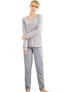 Aibrou Damen Pyjama Schlafanzug Baumwolle Lang Langarm Zweiteilig Herbst Winter Nachtwäsche Nachthemd Hausanzug...