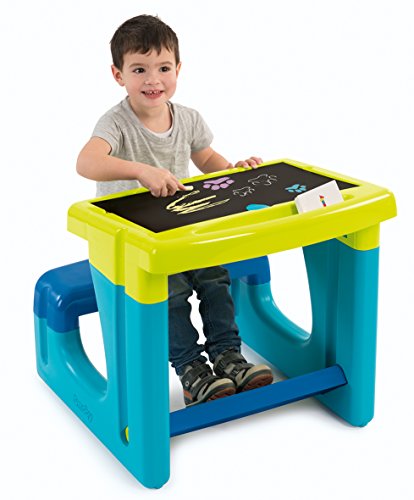 Smoby - 420101 - Bureau Petit Ecolier - Ardoise Double Face - Magnétique / Craie - + 2 Feutres et 6 Craies Inclus - Bleu