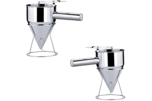 LUSACY Imbuto a Pistone in Acciaio Inox, Imbuto a Pistone, 1,2 Litri Lmbuto per Pasticceria, Imbuto Dosatore con Supporto per la Casa per La Cucina di Casa Panetteria