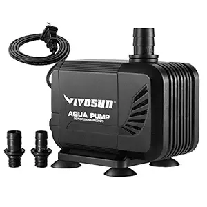 VIVOSUN 400GPH Submersible Pump(1500L/H, 15W), Ultra Quiet Water Pump with 5.3ft High Lift, Fountain Pump with 5ft Power Cord, 2 Nozzles for Fish Tank, Pond, Aquarium, Statuary, Hydroponics