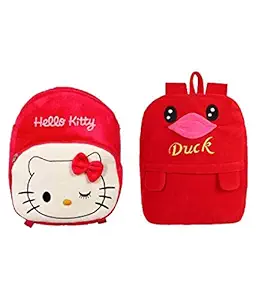 Blue Tree School Bagback for Kids 3-5 Years Soft Toy Bags Birthday Return Gift, School Bag Hello Kitty & Red Duck