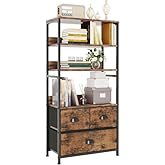 VERMESS 4-Tier Industrial Bookshelf with 3 Fabric Drawers, Storage Shelf, Bookcase with Doors, Adjustable Free Standing Displ