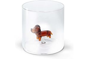 WD Lifestyle - Bicchiere in Vetro Borosilicato 250ml con Decorazione in Vetro Colorato Interna (Bassotto)