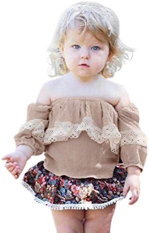 Baby Blouse,Dorame Toddler Infant Baby Gilrs Solid Print Off Shoulder Lace Tops Outfits Clothes (6-12 months, Beige)