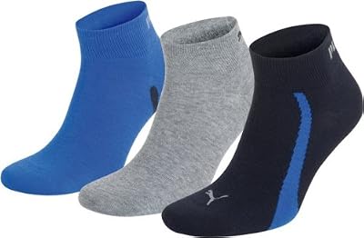 Puma Lifestyle - Chaussettes de Sport - Lot de 3 - Graphique - Mixte Adulte - Homme - Multicolore (Marine/Gris/Bleu) - 43-46 EU