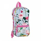 Safta Vicky Martin Berrocal "Garden" Oficial neceser con 4 estuches incluidos llenos de útiles escolares. Incluye 1 marcador, 12 rotuladores, 12 lápices de colores, 1 regla, 1 lápiz, 3 bolígrafos, 1 sacapuntas, 1 tijera y 1 goma de borrar.