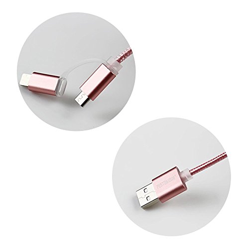 Cuitan 2-in-1 Dual Interfaces 1m USB Kabel für Android / Apple iOS Universal, Nylon Geflochtene Lightning und Micro USB Data Ladekabel Datenkabel Charging Cable für iPhone 6 / 6s / 6 plus / 6s plus / 5s, iPad, iPod, Samsung S7 / S7 Edge / S6 / S6 Edge, Sony, HTC, Huawei und andere – Rose Gold - 4