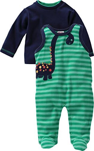 Schnizler Unisex Baby Set Playsuit Footies Neck Long Sleeve, Dino Romper, Green, 3-6 Months (Manufacturer Size:68)