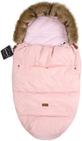baby bunting bags collar with fake fur stroller foot muff warmly (Pink)