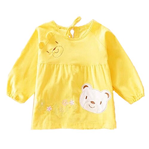 Lovely Girl Smocks Baby Feeding Clothes Baby Bibs Cute Bear ,Yellow