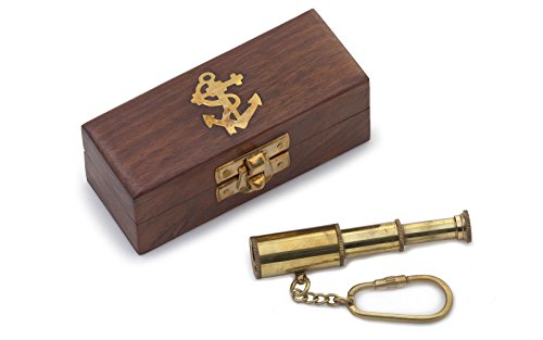 Preisvergleich Produktbild wellenshop Schlüsselanhänger Fernrohr aus Messing mit Holzbox