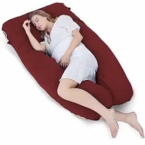 Mom's Moon 2nd Generation Ultra Soft U Shaped Pillow/Body Pillow/Maternity Pillow with 100% Cotton Zippered Cover Maroon