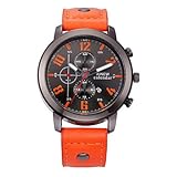 Schöne Uhren, Herren Modeuhr Quartz Kalender Armbanduhren für den Alltag Leder Band Schwarz Rot Orange Braun Orange Dunkelblau Braun Rot Dunkelrot ( Farbe : Dunkelblau )