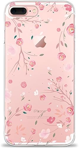 iPhone 7 Plus / 8 Plus Case, Dolce Vita Series Slim Fit Silicone Clear Case for Ladies/Girls with Rose Flowers Pink Floral Design