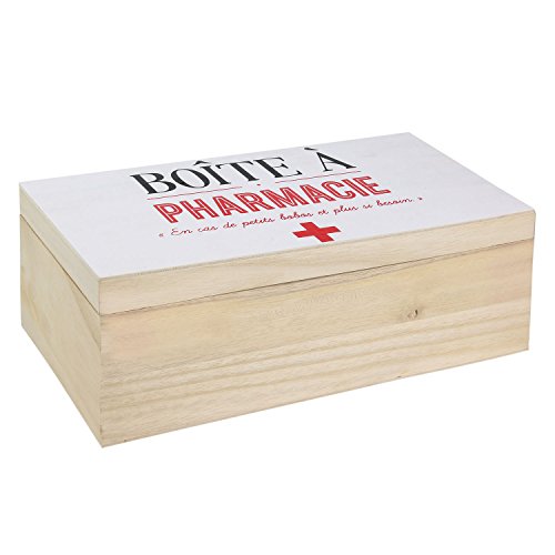 LA BOITE A BT6687 Boite à Pharmacie, Bois, Beige/Blanc, 27 x 14 x 9,8 cm