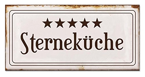 3 Blech-Schilder im Set mit Kette – Metallschilder Küchenschilder Küche Sterneküche Sternekoch – 3er Set Sprüche Shabby Chic rostig Koch Wanddekoration Deko Wandobjekt - 2
