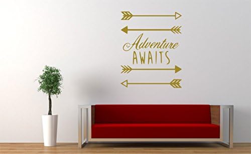 Adventure Awaits Travel Wall Art Decal Sticker NQ22 (Large: 78cm - 100cm, Gold)