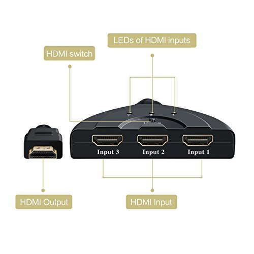Maxesla HDMI Switch 4K UHD 3 Port Umschalter 3D Ready Dolby Digital Intelligenter Switch HDMI Kabel Schalter 3 IN / 1 OUT Splitter Adapter für HDTV, Blu-Ray, DVD Player, Cable Box, PC, PS3/PS4, Xbox 360/One, usw. - 5