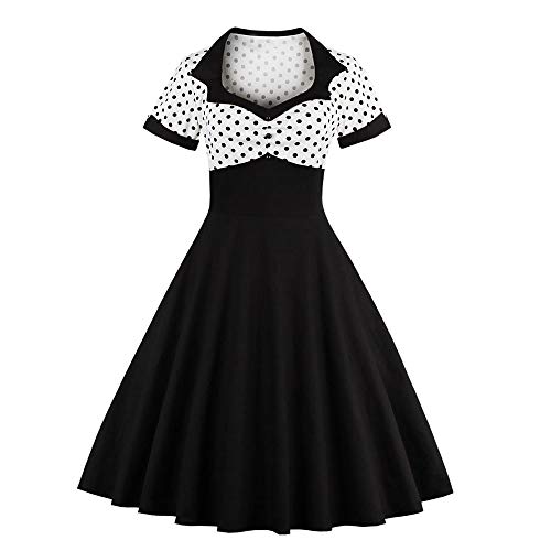 FRAUIT Sommerkleider Damen Punktdruck Cocktailkleid Elegant Audrey Hepburn Rockabilly Kleider Vintage Gothic - 