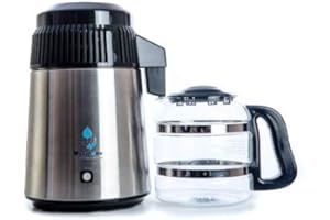 LOER Distillateur d'eau - Megahome Noir 580W, Carafe en Verre, Bec Porcelaine+ 6 filtres + Nettoyant cuve.