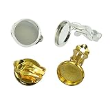 Material: latón 24 Piezas De Clip En El Pendiente De Los Resultados De La Almohadilla Plana con Cierre De Bucle Base En Blanco Redonda para DIY Pendiente De Hacer Los Accesorios De Plata Y Oro
