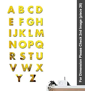 Bikri Kendra - Alphabet Golden(Pack of 26) - 3D Acrylic Decorative Mirror Wall Stickers
