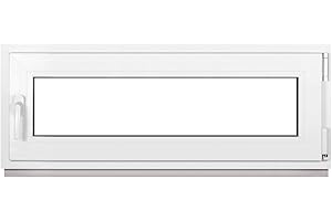 Framex Finestra in Plastica Bianca Larghezza x Altezza 110 x 40 cm (1100 x 400 mm) Doppi Vetri (32 mm), Anta-Ribalta, Girevole DIN Destra – Premium