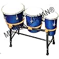 MUSIQAA JAHAN® 02 Wooden Triple Bongo with Stand (Blue colour) or Junior Congo - Handemade