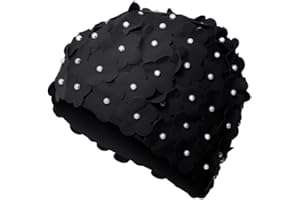 IBLUELOVER - Cuffia da nuoto vintage floreale da donna, alla moda, super elasticizzata, in nylon, spandex, con fiore, per sport acquatici, per capelli lunghi, trecce, ricci afros