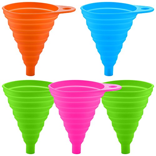 Zusammenklappbarer Silikon-Trichter, SENHAI 5-Pack-Falttrichter für Getriebe Flüssigkeit übertragen Gewürze, Küche Zubehör Gadget