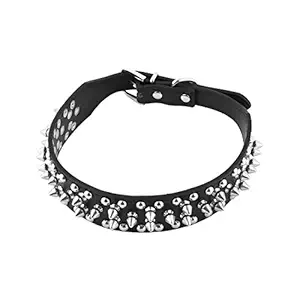 Generic PU Leather Pet Dog Walking Spiked Studded Pitbull Boxer Neck Collar Belt L Black