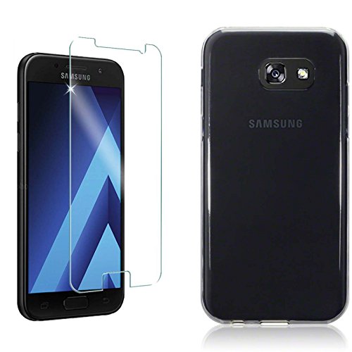 Funda Samsung Galaxy A5 2017   PACK 2 Accesorios Ordica ES     Carcasa Galaxy A5 2017 Anti Golpes Ultra Thin Silicona Transparente   Protector Pantalla Samsung Galaxy A5 2017 Cristal Vidrio Templado Screen Protector Tempered Glass