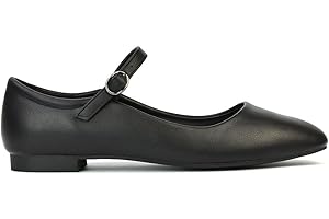 ESSEX GLAM Womens Mary Jane Ballet Shoes Ladies Flats Buckle Strap Square Toe Synthetic Leather Dolly Pumps Size 3-8