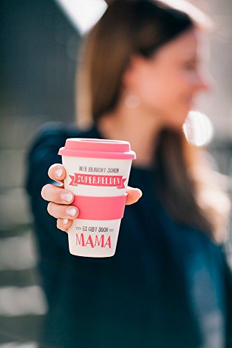 Grafik Werkstatt 60628 Bamboo-To-Go-Becher Wer braucht schon Superhelden ess gibt doch Mama !, Bambus, beige, 9 x 9.5 x 14 cm - 3