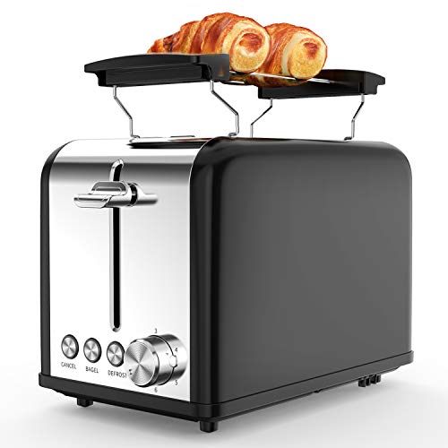 morpilot Grille Pain,Grille-Pain 2 Fentes Extra-Larges avec Fonction Annuler/Décongeler/Réchauffer,6 Niveaux de Brunissage Réglable,Toaster Grille-Pain Compacts en Acier Inoxydable,Rapide 815W,Noir