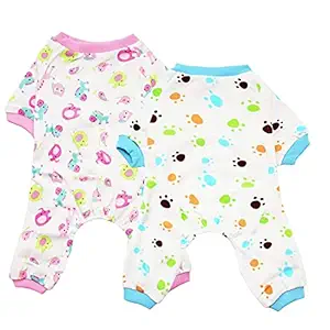 Scheppend 2-pack Dogs Cats Onesie Pajamas Cotton Puppy Rompers Pet Jumpsuits Cozy Bodysuits, Red Horse & Paw XS