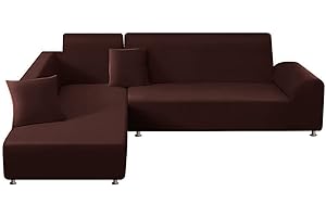 ShowyLive Housse de Canapé d'angle 2 Places+3 Places Lot de 2 Housse Canape Dangle Élastique en Forme de L pour Canapé de Angle, Housse Meridienne, Marron
