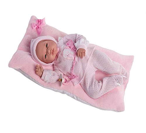 Munecas Guca 10023 Reborn Andrea Baby doll con capelli in rosa e cappuccio in jersey, 46 cm, modelli assortiti