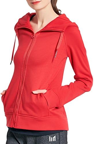 Womens Hoodie Sweatshirt Windproof Outdoor Jacket Sport Active Performance Long Sleeves Thermal Lightweight Comfy Warm (Red, XL)
