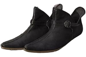 DAWUDE Mittelalterliche Schuhe Renaissance Herren Wikinger Ritter Prinz Schuhe Vintage Schnalle PU Leder Stiefel Kurze Flache Schuhe Cosplay Piraten Kostüm,Schwarz,42