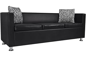 vidaXL Divano 3 Posti in Pelle Artificiale Nero Divanetto Sofà Poltrona Arredo